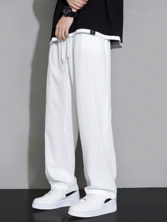 Men Drawstring Waist Straight Leg Pants