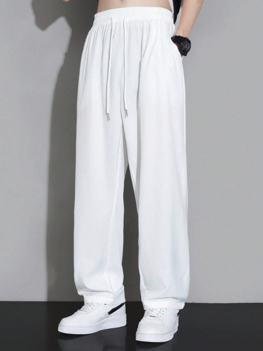 Men Drawstring Waist Straight Leg Pants