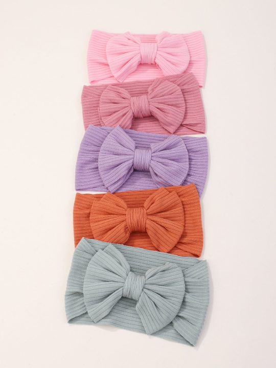 5pcs Random Color Candy-colored Wide Headband With Bowknot For Children, Kids, Infant And Baby Girl Decor Accessory