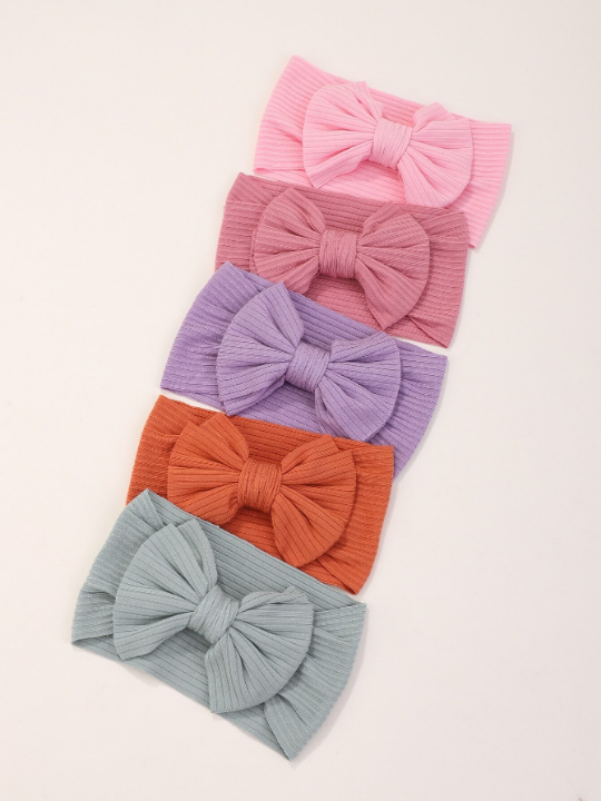 5pcs Random Color Candy-colored Wide Headband With Bowknot For Children, Kids, Infant And Baby Girl Decor Accessory