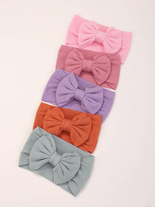 5pcs Random Color Candy-colored Wide Headband With Bowknot For Children, Kids, Infant And Baby Girl Decor Accessory