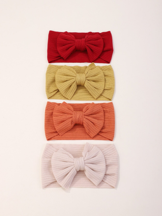 5pcs Random Candy Colored Wide Headband With Bow For Kids, Girls' Festival Hair Accessories