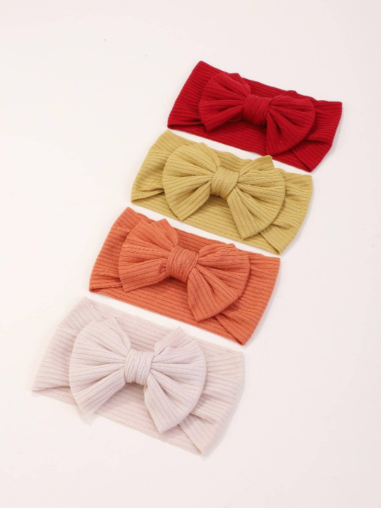 5pcs Random Candy Colored Wide Headband With Bow For Kids, Girls' Festival Hair Accessories