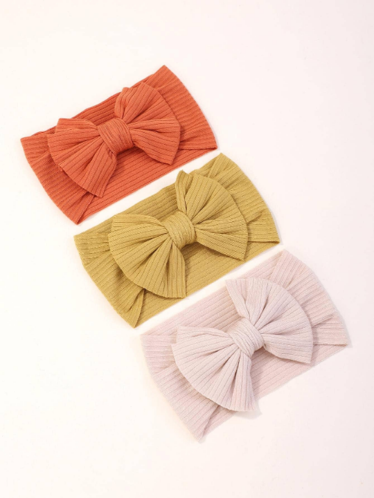 5pcs Random Candy Colored Wide Headband With Bow For Kids, Girls' Festival Hair Accessories