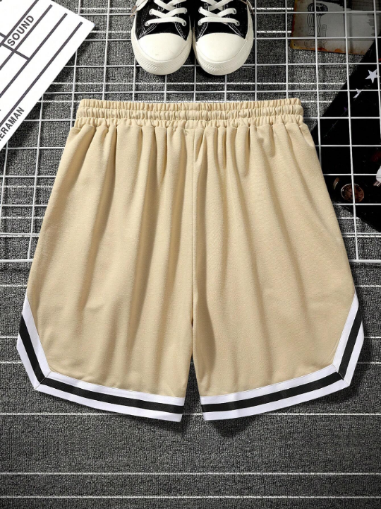 Manfinity Sporsity Manfinity Loose-Fit Men's Letter Print Striped Trim Shorts With Drawstring Waist Basketball Shorts