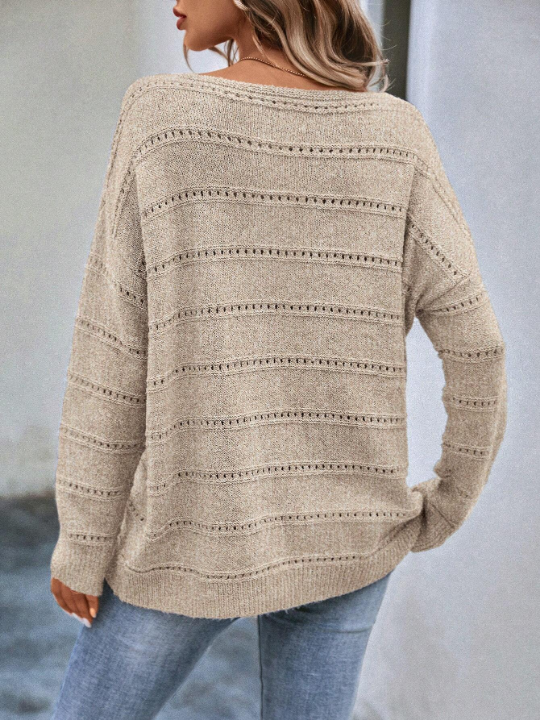 LUNE Boat Neck Pointelle Knit Drop Shoulder Sweater