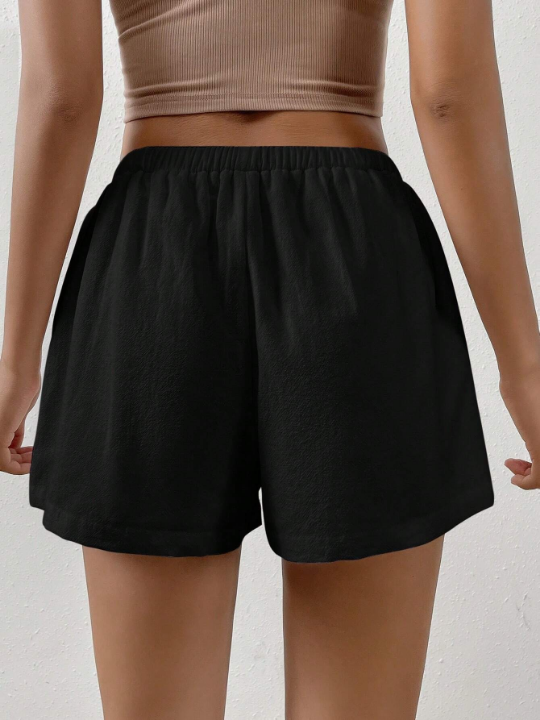 EZwear Black ShortsSolid Knot Waist Shorts