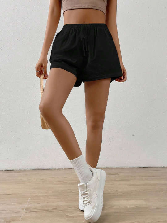 EZwear Black ShortsSolid Knot Waist Shorts