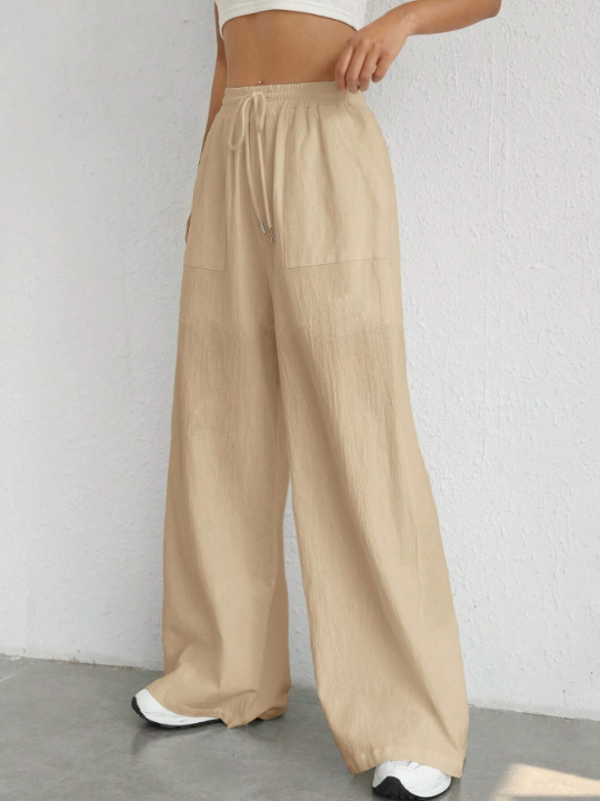 EZwear Drawstring Waist Wide Leg Pants