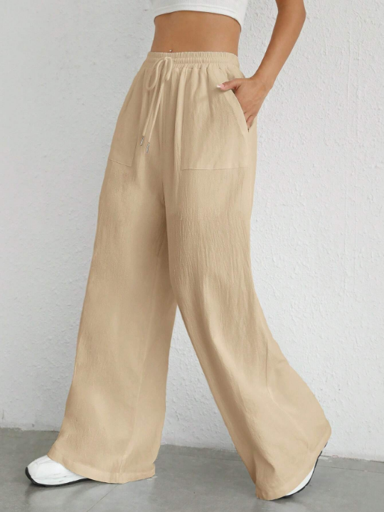 EZwear Drawstring Waist Wide Leg Pants