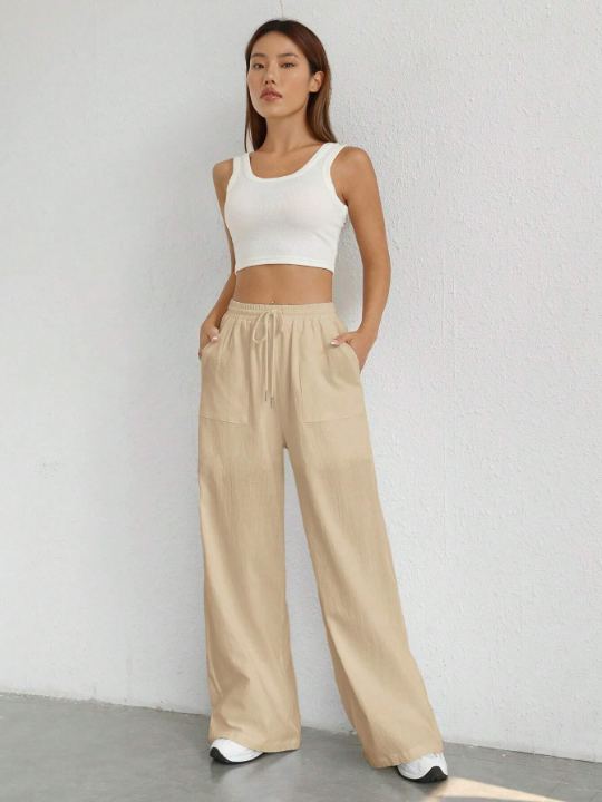 EZwear Drawstring Waist Wide Leg Pants