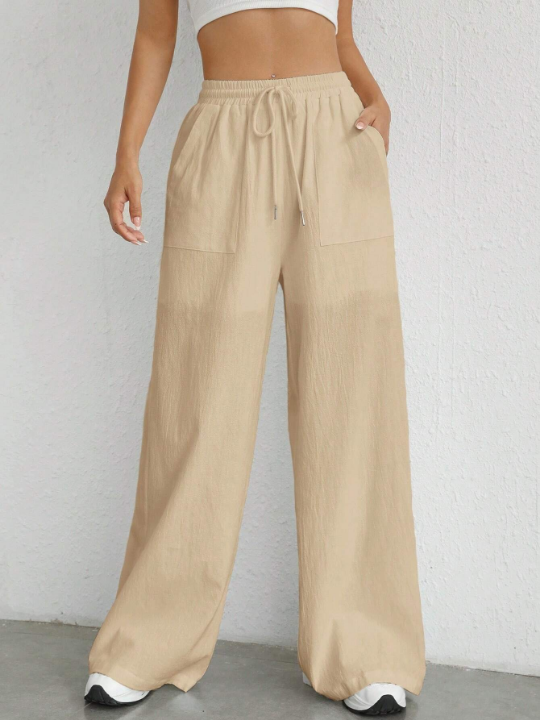 EZwear Drawstring Waist Wide Leg Pants