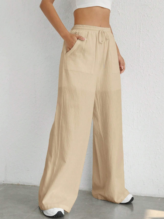 EZwear Drawstring Waist Wide Leg Pants