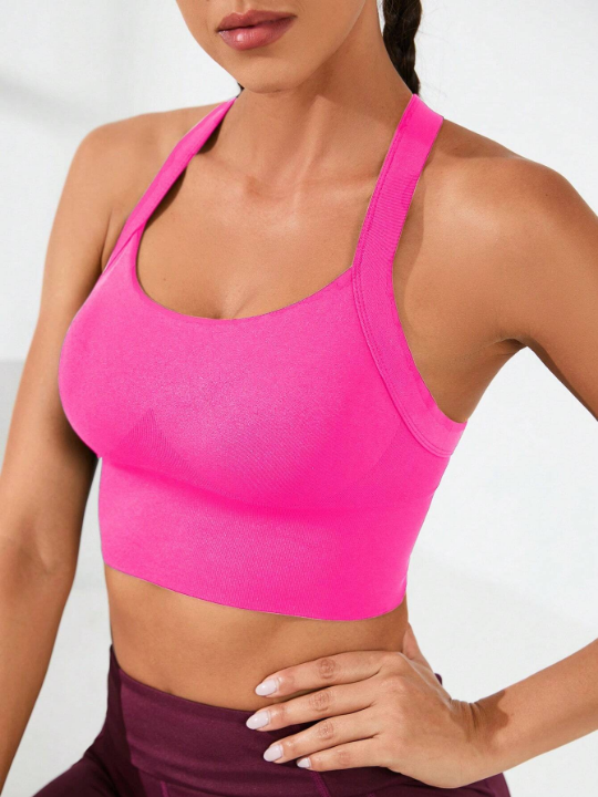 Crisscross Back Sports Pink Tank Top