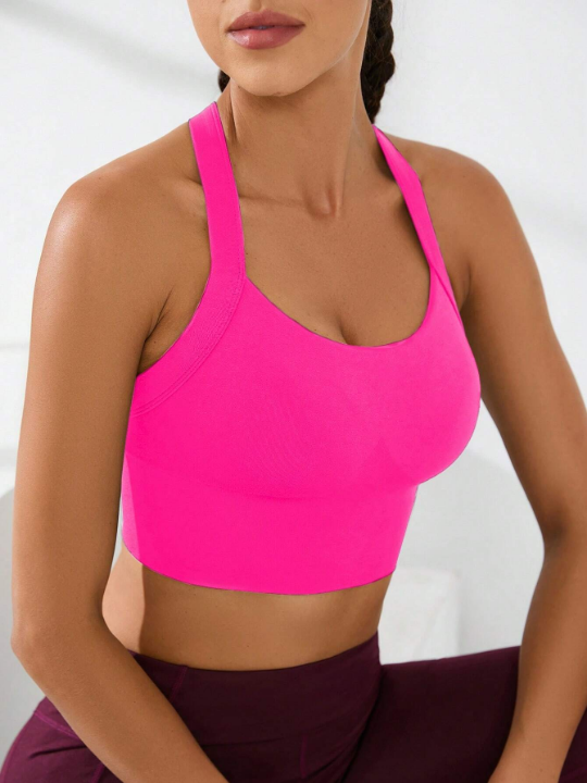 Crisscross Back Sports Pink Tank Top