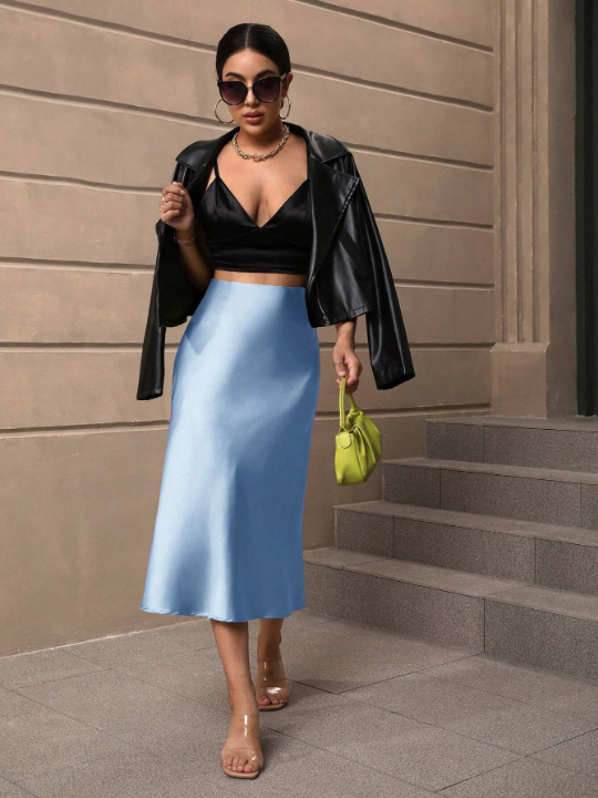 BAE High Waist Solid Satin A-line Skirt