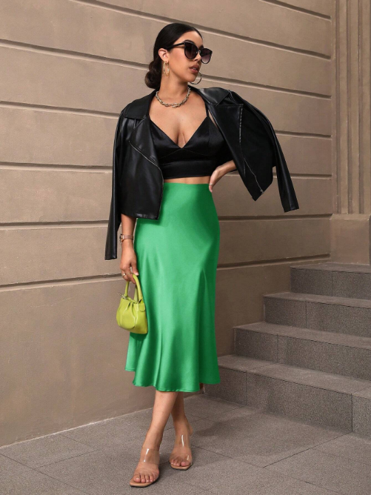 BAE High Waist Solid Satin A-line Skirt