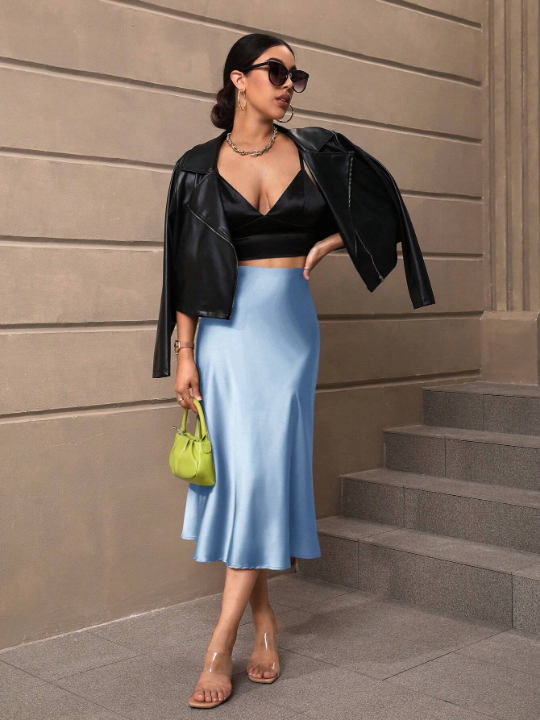 BAE High Waist Solid Satin A-line Skirt