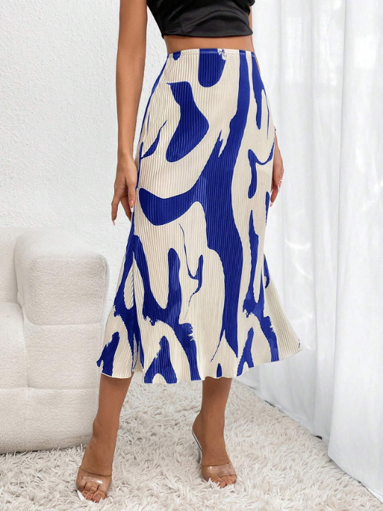 Privé Graphic Print High Waist Mermaid Hem Skirt