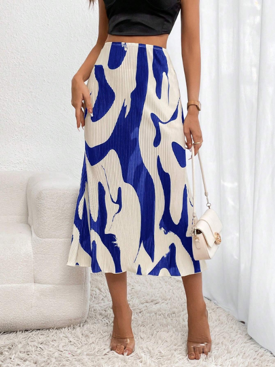 Privé Graphic Print High Waist Mermaid Hem Skirt