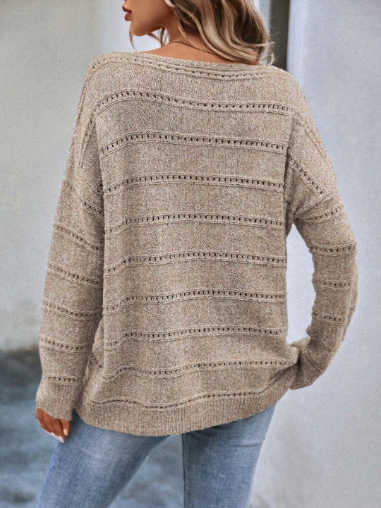 LUNE Boat Neck Drop Shoulder Pointelle Knit Sweater