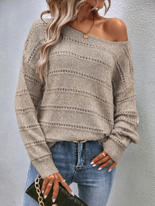 LUNE Boat Neck Drop Shoulder Pointelle Knit Sweater