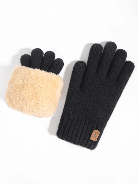 1 Pair Women's Winter Double-layered Touch Screen Texting Warm Gloves, Knitted With Deer Skin And Fleece To Keep You Warm In Cold Weather, Perfect For Parties, Driving, Playing Games, Cycling, Hiking And Writing