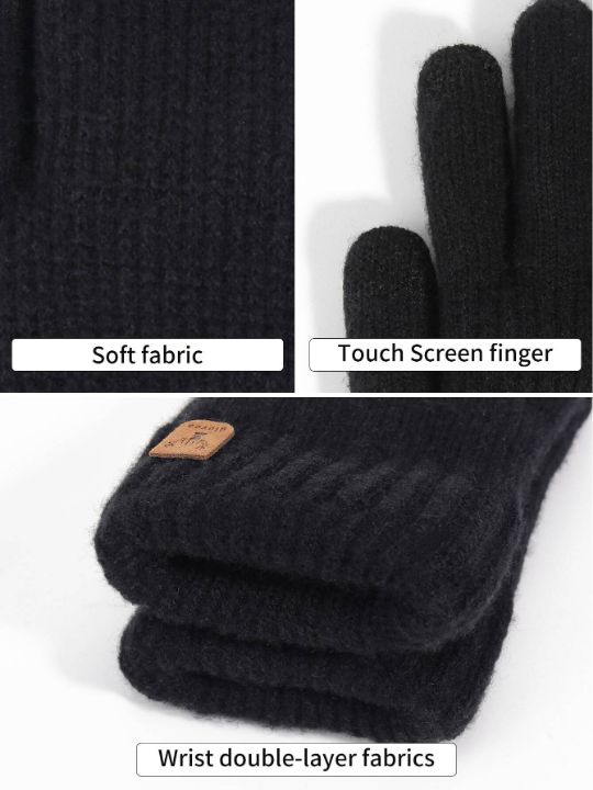 1 Pair Women's Winter Double-layered Touch Screen Texting Warm Gloves, Knitted With Deer Skin And Fleece To Keep You Warm In Cold Weather, Perfect For Parties, Driving, Playing Games, Cycling, Hiking And Writing