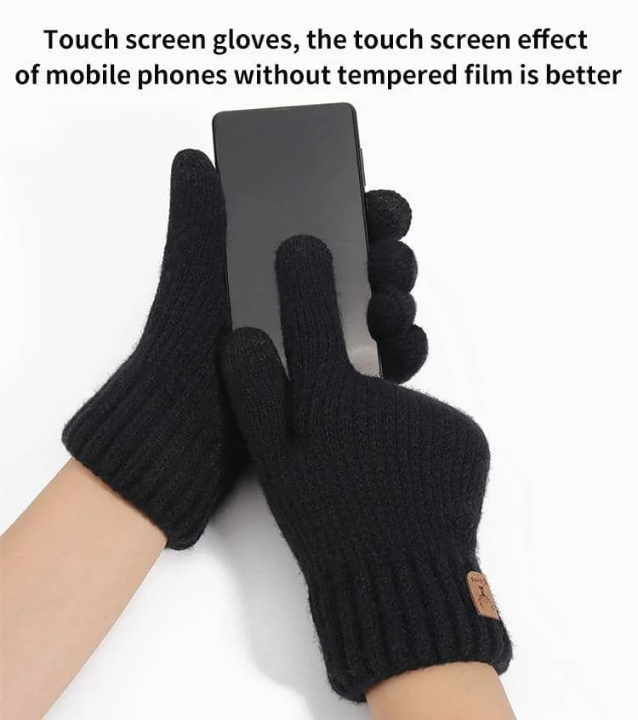 1 Pair Women's Winter Double-layered Touch Screen Texting Warm Gloves, Knitted With Deer Skin And Fleece To Keep You Warm In Cold Weather, Perfect For Parties, Driving, Playing Games, Cycling, Hiking And Writing