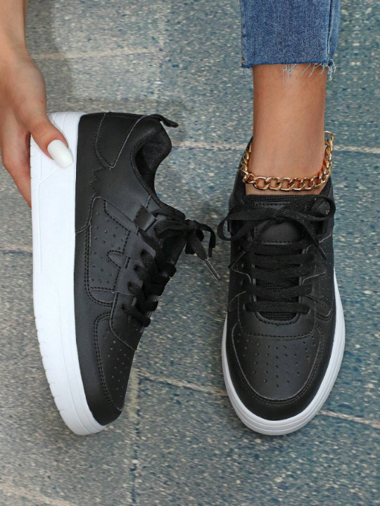 Black Casual, Lightweight, Comfortable Skate Shoes For Men And Women, Suitable For Everyday Wear