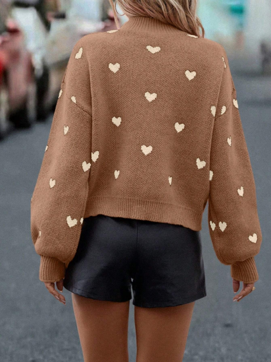 Frenchy Heart Pattern Drop Shoulder Sweater