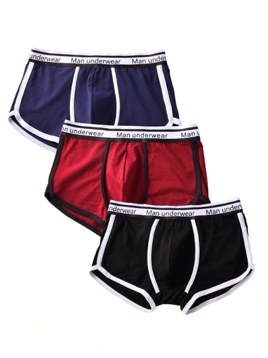 Men 3pcs Letter Graphic Contrast Binding Boxer Brief