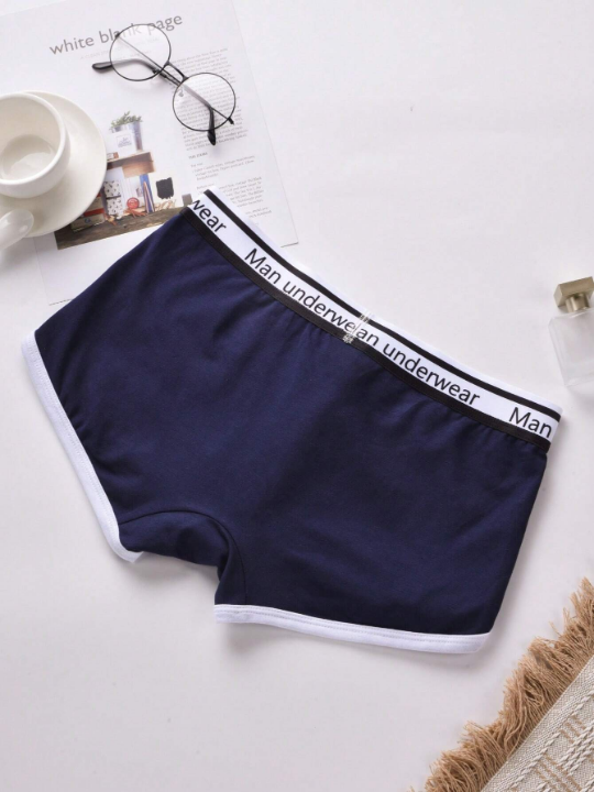 Men 3pcs Letter Graphic Contrast Binding Boxer Brief