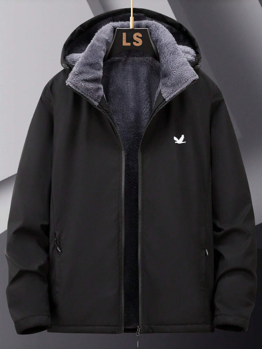Manfinity Homme 1pc Men's Winter Hooded Zip-Up Coat With Bird Print