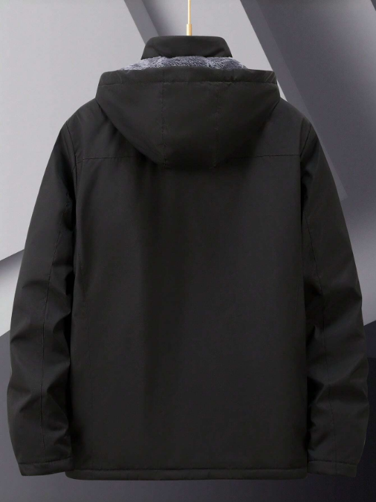 Manfinity Homme 1pc Men's Winter Hooded Zip-Up Coat With Bird Print