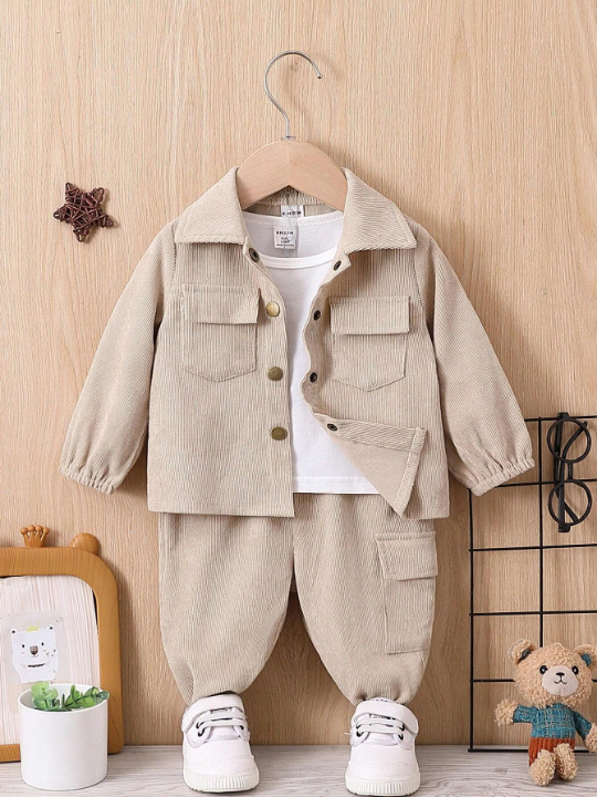 Baby Boy Flap Pocket Shirt & Pants Without Tee