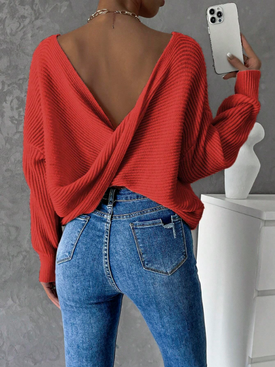Priv Twist Back Drop Shoulder Sweater