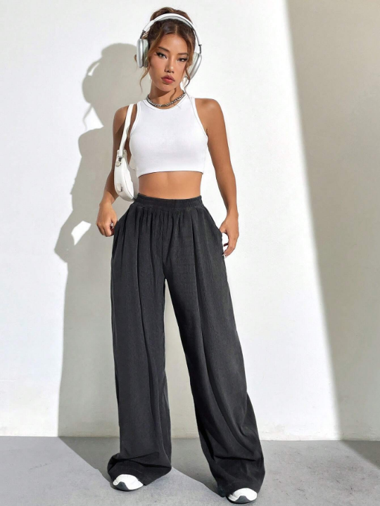 Solid Wide Leg Pants