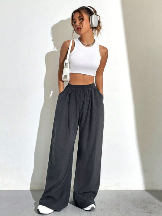 Solid Wide Leg Pants