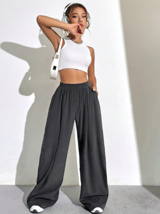 Solid Wide Leg Pants