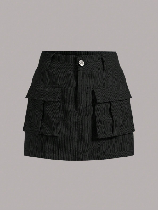 EZwear Solid Flap Pocket Cargo Skirt