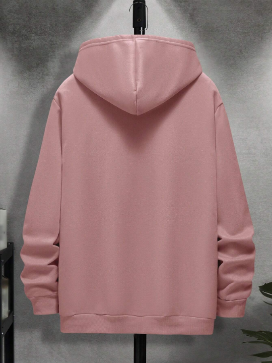 Men Solid Kangaroo Pocket Drawstring Thermal Lined Hoodie