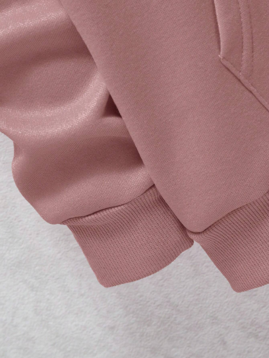 Men Solid Kangaroo Pocket Drawstring Thermal Lined Hoodie