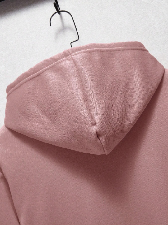 Men Solid Kangaroo Pocket Drawstring Thermal Lined Hoodie