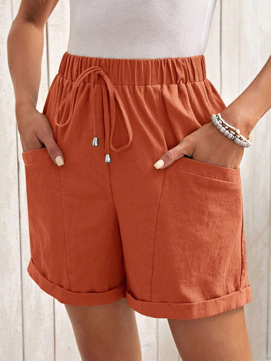 EMERY ROSE Tie Waist Roll Up Hem Shorts