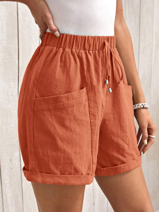 EMERY ROSE Tie Waist Roll Up Hem Shorts