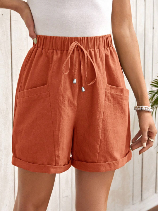 EMERY ROSE Tie Waist Roll Up Hem Shorts