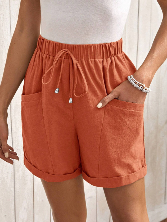 EMERY ROSE Tie Waist Roll Up Hem Shorts