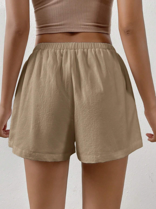 EZwear Solid Knot Waist Wide Leg Shorts