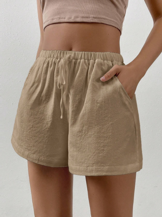 EZwear Solid Knot Waist Wide Leg Shorts